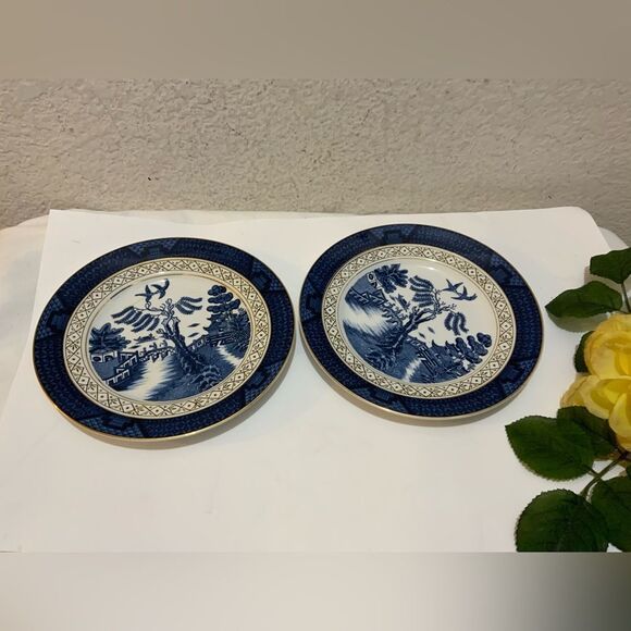 Blue Willow Double Phoenix Nikko Ironstone Japan Plate 7 1/4 In. Gold Rim G16 - Picture 1 of 10